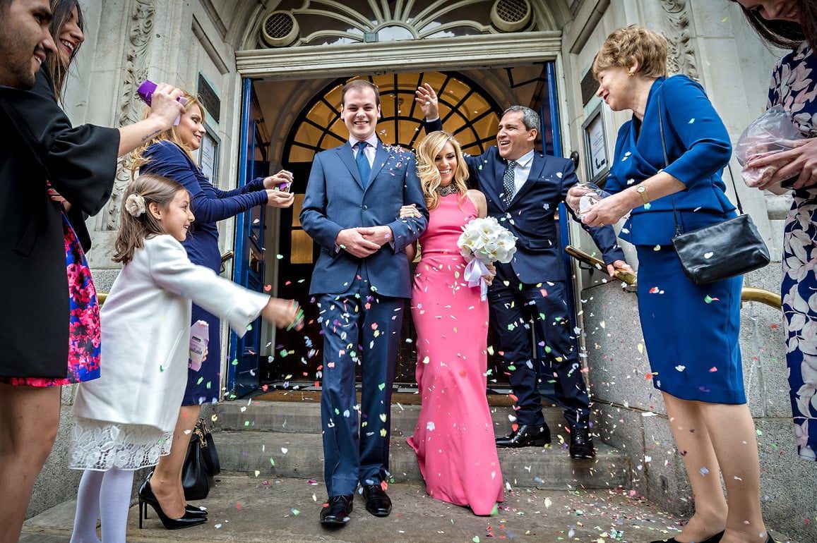 Chelsea Old Town Hall Wedding - Confetti on Steps